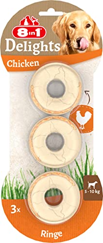 8in1 Delights Chicken Rings - gesunder Kausnack für Hunde, hochwertiges Hähnchenfleisch eingewickelt in Rinderhaut, 3 Stück von 8in1