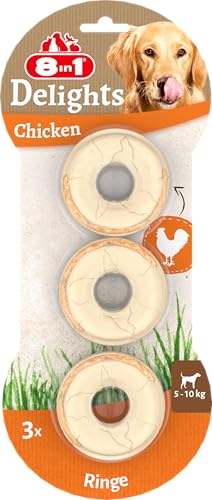 8in1 Delights Chicken Rings - gesunder Kausnack für Hunde, hochwertiges Hähnchenfleisch eingewickelt in Rinderhaut, 3 Stück von 8in1