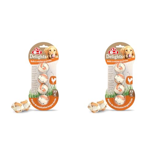 8in1 Delights Chicken Balls XS - gesunder Kausnack für Hunde, hochwertiges Hähnchenfleisch eingewickelt in Rinderhaut, 4 Stück (Packung mit 2) von 8in1