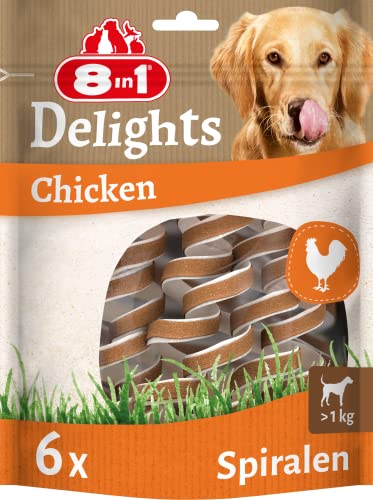 8in1 Delights Chicken Kau-Spiralen - gesunder Kausnack für Hunde, hochwertiges Hähnchenfleisch eingewickelt in Rinderhaut, 6 Stück von 8in1
