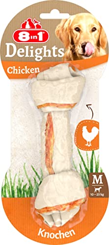 8in1 Delights Chicken Knochen M - gesunder Kauknochen für mittelgroße Hunde, hochwertiges Hähnchenfleisch eingewickelt in Rinderhaut, 1 Stück von 8in1
