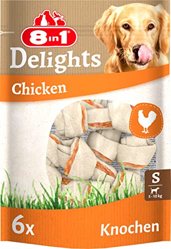 8in1 Delights Chicken Knochen S - gesunder Kauknochen für kleine Hunde, hochwertiges Hähnchenfleisch eingewickelt in Rinderhaut, 6 Stück von 8in1
