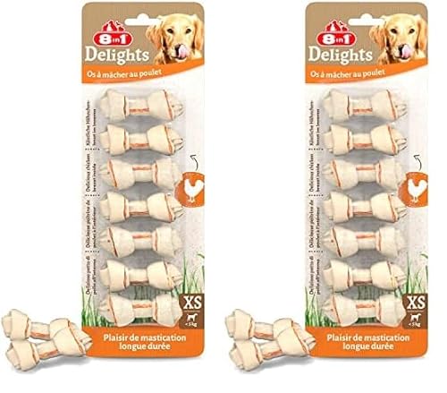 8in1 Delights Chicken Knochen XS - gesunde Kauknochen für Mini Hunde, hochwertiges Hähnchenfleisch eingewickelt in Rinderhaut, 7 Stück (Packung mit 2) von 8in1