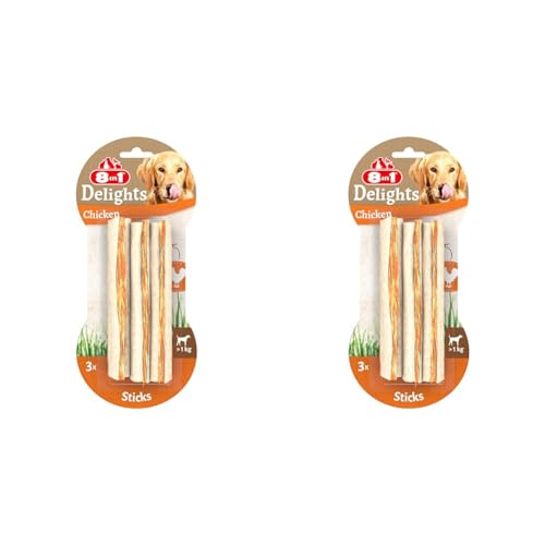 8in1 Delights Chicken Sticks - gesunde Kaustangen für Hunde, hochwertiges Hähnchenfleisch eingewickelt in Rinderhaut, 3 Stück (Packung mit 2) von 8in1