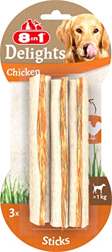 8in1 Delights Chicken Sticks - gesunde Kaustangen für Hunde, hochwertiges Hähnchenfleisch eingewickelt in Rinderhaut, 3 Stück von 8in1