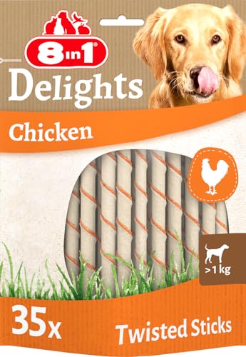 8in1 Delights Chicken Twisted Sticks - gesunde Kaustangen für Hunde, hochwertiges Hähnchenfleisch eingewickelt in Rinderhaut, 35 Stück von 8in1