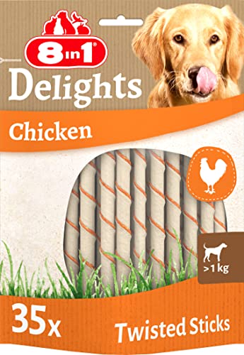 8in1 Delights Chicken Twisted Sticks - gesunde Kaustangen für Hunde, hochwertiges Hähnchenfleisch eingewickelt in Rinderhaut, 35 Stück von 8in1