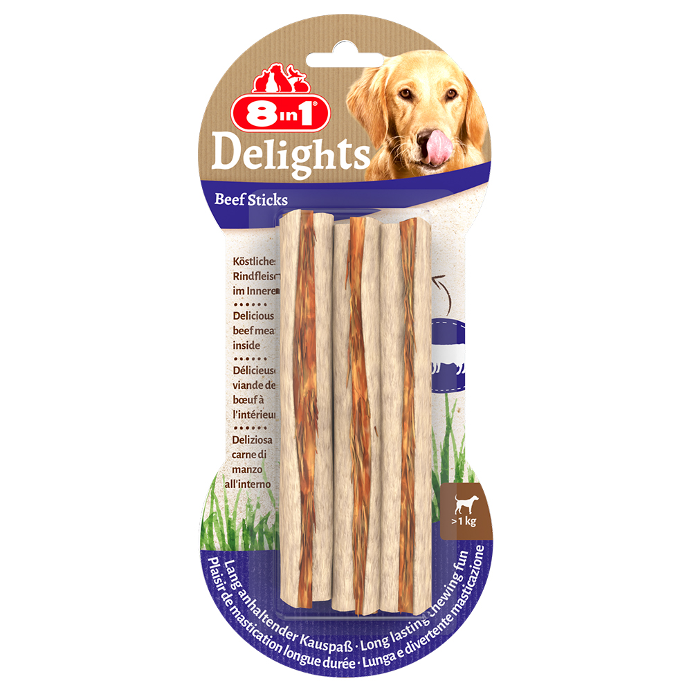 8in1 Delights Kausticks Rind - Sparpaket: 6 x 75 g (18 Stück) von 8in1