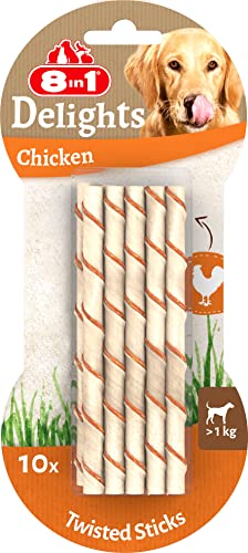 8in1 Delights Chicken Twisted Sticks - gesunde Kaustangen für Hunde, hochwertiges Hähnchenfleisch eingewickelt in Rinderhaut, 10 Stück von 8in1