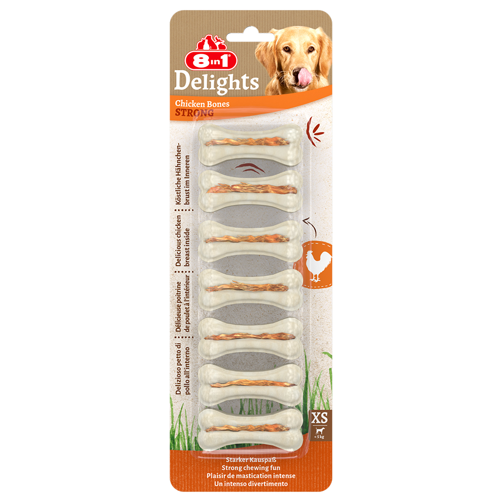 8in1 Delights Strong Kauknochen Huhn XS - Sparpaket: XS, 3 x 140 g (21 Stück) von 8in1