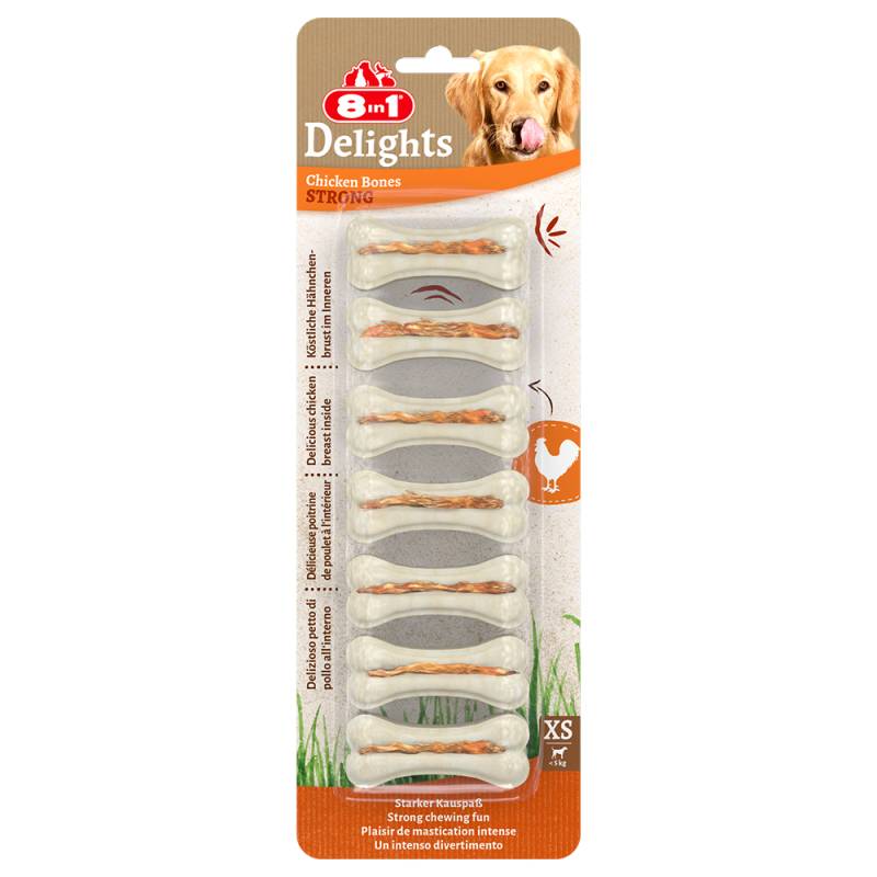 8in1 Delights Strong Kauknochen Huhn XS - Sparpaket: XS, 3 x 140 g (21 Stück) von 8in1