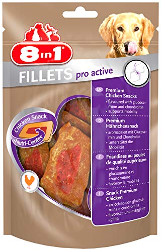 8in1 Fillets Pro Active Hunde-Snack mit Hähnchen, funktionale Leckerlis für Hunde, unterstützt die Mobilität, 80 g Beutel von 8in1