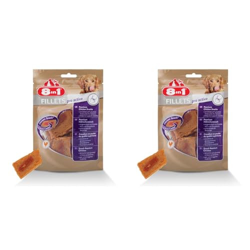 8in1 Fillets Pro Active Hunde-Snack mit Hähnchen, funktionale Leckerlis für Hunde, unterstützt die Mobilität, 80 g Beutel (Packung mit 2) von 8in1