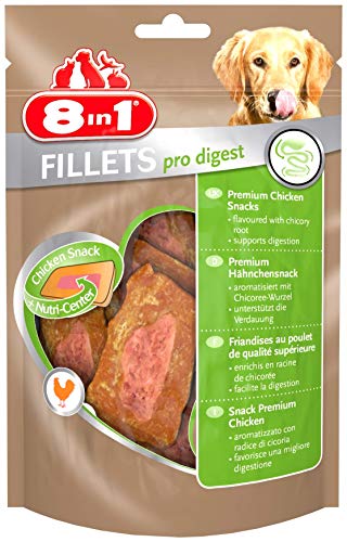 8in1 Fillets Pro Digest Hunde-Snack mit Hähnchen, funktionale Leckerlis für Hunde, unterstützt die Verdauung, 80 g Beutel von 8in1