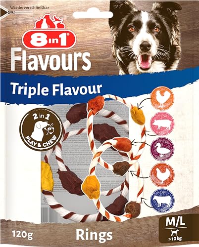 8in1 Triple Flavour Rings M/L Snacks für Hunde - Kausnacks zum Spielen und Kauen mit extra viel Fleisch, 120g Beutel (2 Doppelringe) von 8in1