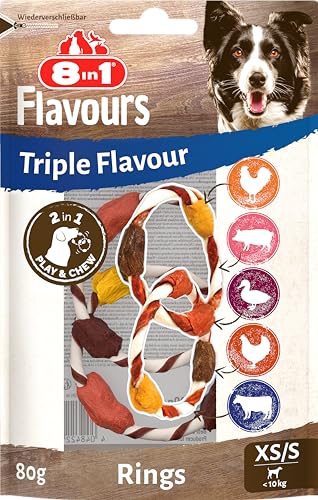 8in1 Triple Flavour Rings XS/S Snacks für Hunde - Kausnacks zum Spielen und Kauen mit extra viel Fleisch, 80g Beutel (2 Doppelringe) von 8in1