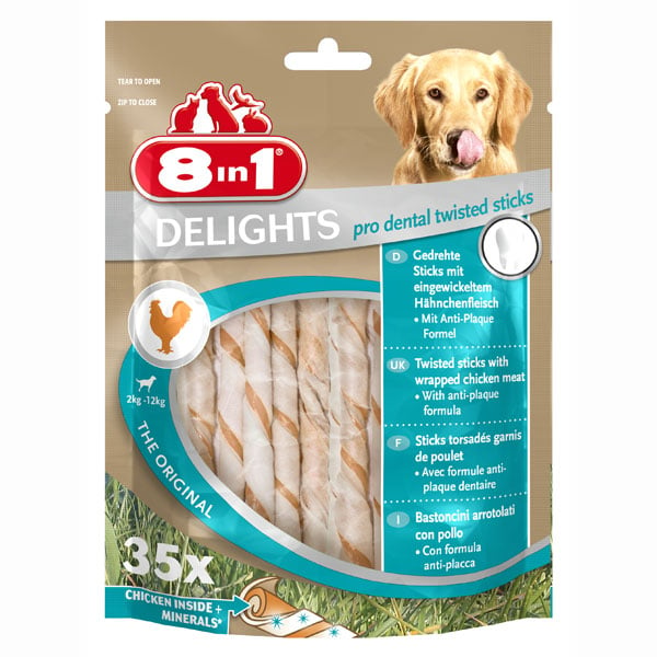 8in1 Hundesnack Delights pro dental Twisted Sticks 35 Stück von 8in1