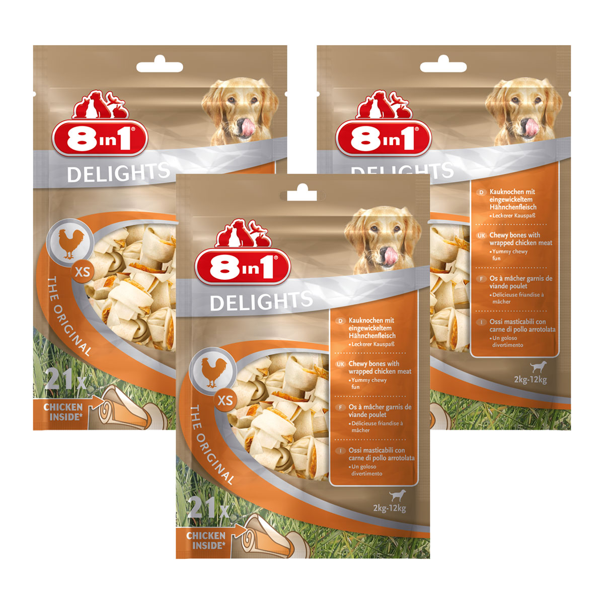 8in1 Hundesnacks Delights Kauknochen Huhn im Beutel 63 Stück XS von 8in1