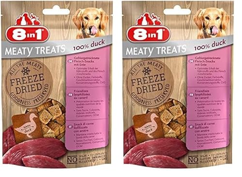 8in1 Meaty Treats, gefriergetrocknete Hunde Leckerlis aus Ente, 100% Fleisch, getreidefrei und ohne Zucker, 50 g Beutel (Packung mit 2) von 8in1