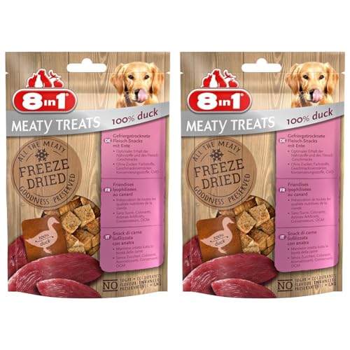 8in1 Meaty Treats, gefriergetrocknete Hunde Leckerlis aus Ente, 100% Fleisch, getreidefrei und ohne Zucker, 50 g Beutel (Packung mit 2) von 8in1