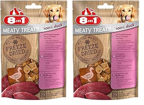 8in1 Meaty Treats, gefriergetrocknete Hunde Leckerlis aus Ente, 100% Fleisch, getreidefrei und ohne Zucker, 50 g Beutel (Packung mit 2) von 8in1