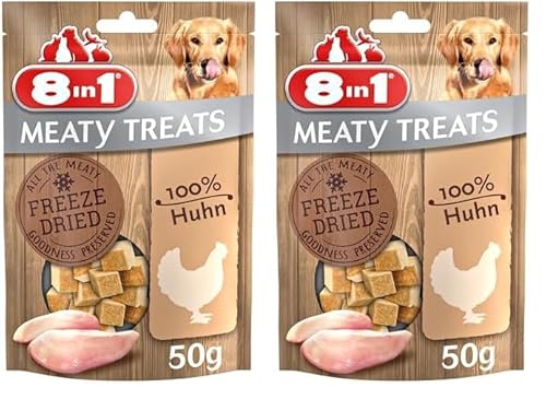 8in1 Meaty Treats, gefriergetrocknete Hunde Leckerlis aus Huhn, 100% Fleisch, getreidefrei und ohne Zucker, 50g (2er Pack) von 8in1