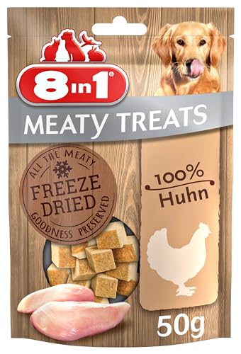 8in1 Meaty Treats, gefriergetrocknete Hunde Leckerlis aus Huhn, 100% Fleisch, getreidefrei und ohne Zucker , 50g (1er Pack) von 8in1