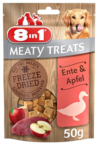 8in1 Meaty Treats, gefriergetrocknete Hunde Leckerlis mit Ente & Apfel, getreidefrei und ohne Zucker, 50 g Beutel von 8in1