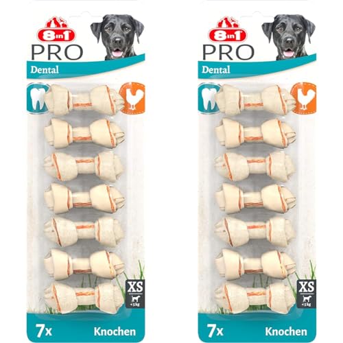 8in1 Pro Dental Knochen XS - gesunde Kauknochen für Mini Hunde zur Zahnpflege, 7 Stück (Packung mit 2) von 8in1