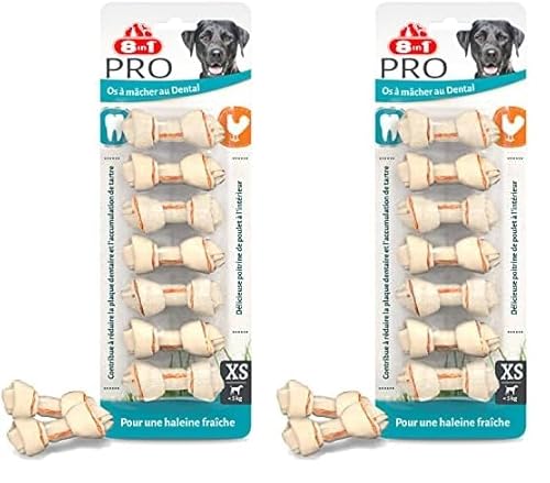 8in1 Pro Dental Knochen XS - gesunde Kauknochen für Mini Hunde zur Zahnpflege, 7 Stück (Packung mit 2) von 8in1