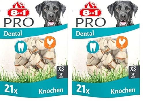 8in1 Pro Dental Knochen XS - gesunde Kauknochen für mini Hunde zur Zahnpflege, 21 Stück (Packung mit 2) von 8in1