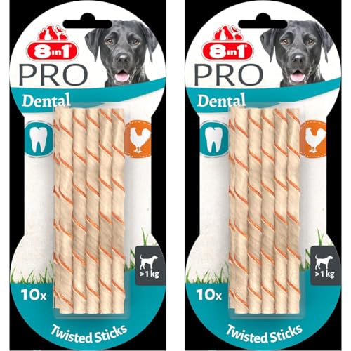 8in1 Pro Dental Twisted Sticks - gesunde Kaustangen für Hunde zur Zahnpflege, 10 Stück (Packung mit 2) von 8in1