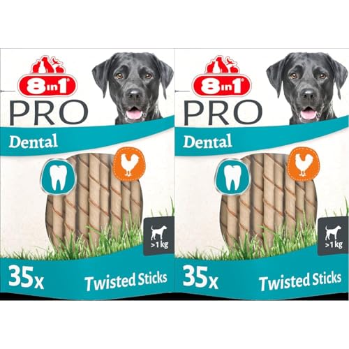8in1 Pro Dental Twisted Sticks - gesunde Kaustangen für Hunde zur Zahnpflege, 35 Stück (Packung mit 2) von 8in1