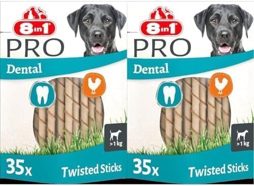 8in1 Pro Dental Twisted Sticks - gesunde Kaustangen für Hunde zur Zahnpflege, 35 Stück (Packung mit 2) von 8in1