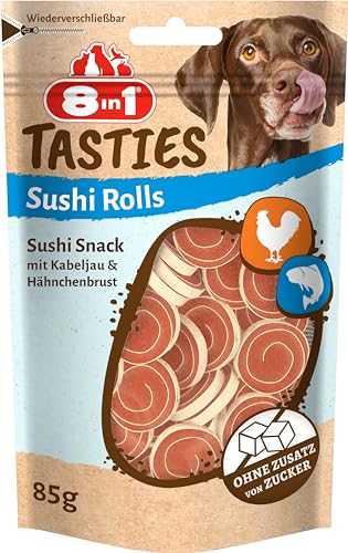 8in1 Tasties Sushi Rolls Hunde-Snack - glutenfreie Leckerlis mit Kabeljau & Hähnchenbrust, 85 g von 8in1