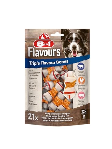 8in1 Triple Flavour Knochen XS - leckere Hundeknochen mit Hähnchenfilet, Schweine- und Rinderhaut, 21 Stück von 8in1
