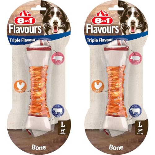 8in1 Triple Flavour Knochen L - leckerer Hundeknochen mit Hähnchenfilet, Schweine- und Rinderhaut, 1 Stück (Packung mit 2) von 8in1