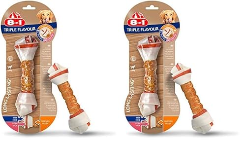 8in1 Triple Flavour Knochen L - leckerer Hundeknochen mit Hähnchenfilet, Schweine- und Rinderhaut, 1 Stück (Packung mit 2) von 8in1