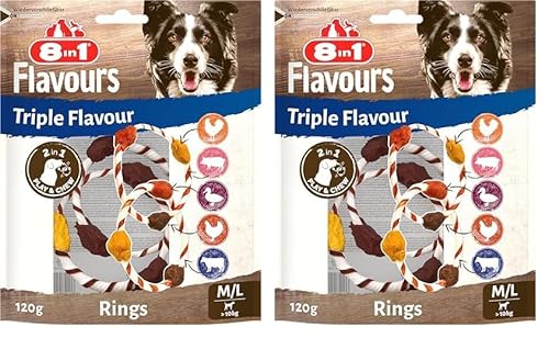 8in1 Triple Flavour Rings M/L Snacks für Hunde - Kausnacks zum Spielen und Kauen mit extra viel Fleisch, 120g Beutel (2 Doppelringe) (Packung mit 2) von 8in1