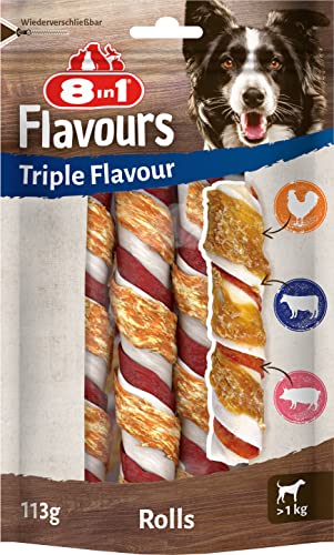 8in1 Triple Flavour Rolls Kaustangen für Hunde - Kausnacks mit extra viel Fleisch, 113g Beutel (3 Stück) von 8in1