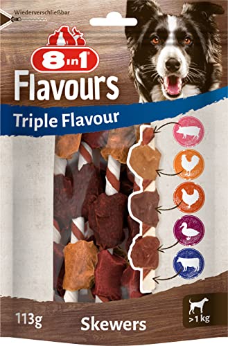 8in1 Triple Flavour Skewers Kaustangen für Hunde - Kausnacks mit extra viel Fleisch, 113g Beutel (ca. 6 Stück) von 8in1