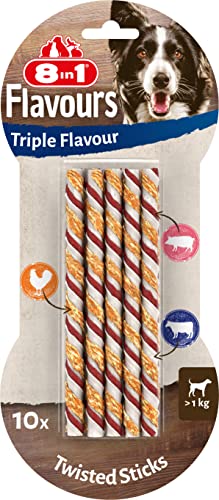 8in1 Triple Flavour Twisted Sticks - leckere Kaustangen mit Hähnchenfilet, Schweine- und Rinderhaut, 10 Stück von 8in1