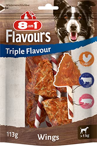 8in1 Triple Flavour Wings Kaustangen für Hunde - Kausnacks mit extra viel Fleisch, 113g Beutel (ca. 6 Stück) von 8in1