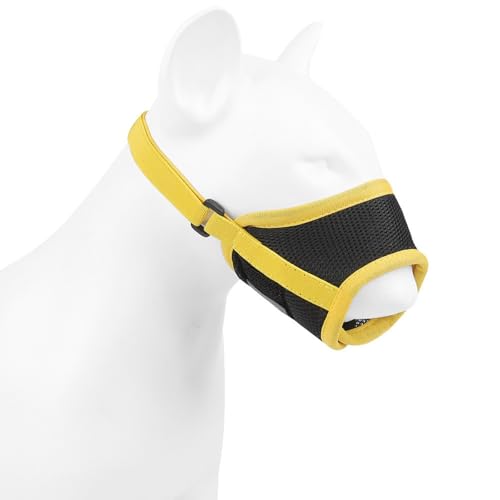 Maulkorb Für Hunde, Verstellbare Schlaufe Maulkorb, Atmungsaktiv, Sicherer, Schneller Sitz Für Kleine, Mittelgroße Hunde, Verhindert Das Beißen, Kauen Und Bellen (Yellow, S) von 95sCloud-1