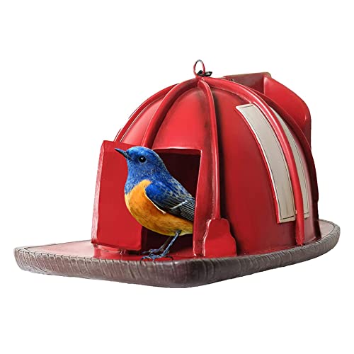 A/A 3 Stück Rote Feuerwehrmannhelme Vogelhaus - Retro-Stil, Dekoratives Vogelhaus für Hof und Garten, Hängbares Neuheit für Outdoor Terrasse von A/A