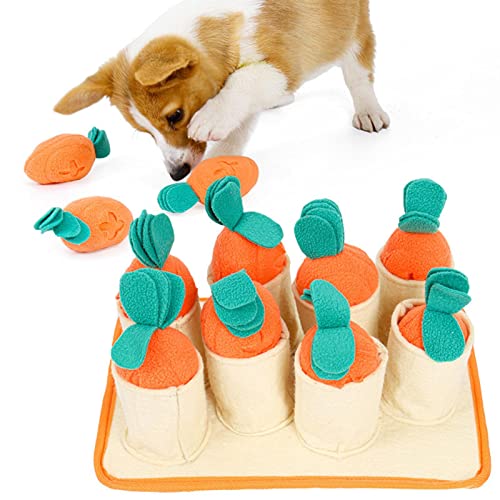 A/A Schnüffelmatte für Hunde – Anreicherungsspielzeug für Welpen – Haustier-Beißspielzeug – geeignet für Hundeübungen, Futtersuche Fähigkeiten, Stress abbauen – Plüschkarotten-Form von A/A