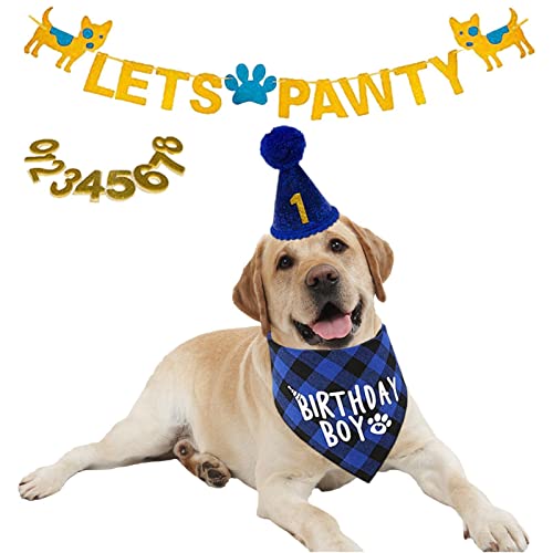 A/R 5 Pcs Hund-Geburtstag-Set - Haustiere Geburtstagsdeko mit, Zahlen, Schal, Banner,Welpen-Geburtstagsparty-Kostüme für kleine und mittelgroße Hunde von A/R