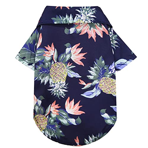 A/R Haustier Hund Hawaii-Shirt – Sommer Hawaii Stil Atmungsaktiv Blumen Polo T-Shirts | Haustier Sommer Strand Weste Kurzarm Sommer Camp Kleidung für kleine Hunde Rassen Katzen Ananas Muster von A/R