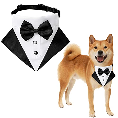 A/R Hund Smoking Bandana Halsband - Formelles Hunde-Smoking-Halstuch, eleganter Haustier-Hochzeitsanzug - Formaler Tux-Hundefliegen-Hochzeits-Dreiecksschal für kleine, mittelgroße und große Hunde von A/R