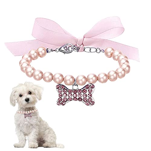 A/R Hundeperlenhalsbänder | verstellbare Fliege mit Perle | sichere Haustier-Perlenkette Zubehör für Hochzeit, Party, Urlaub von A/R
